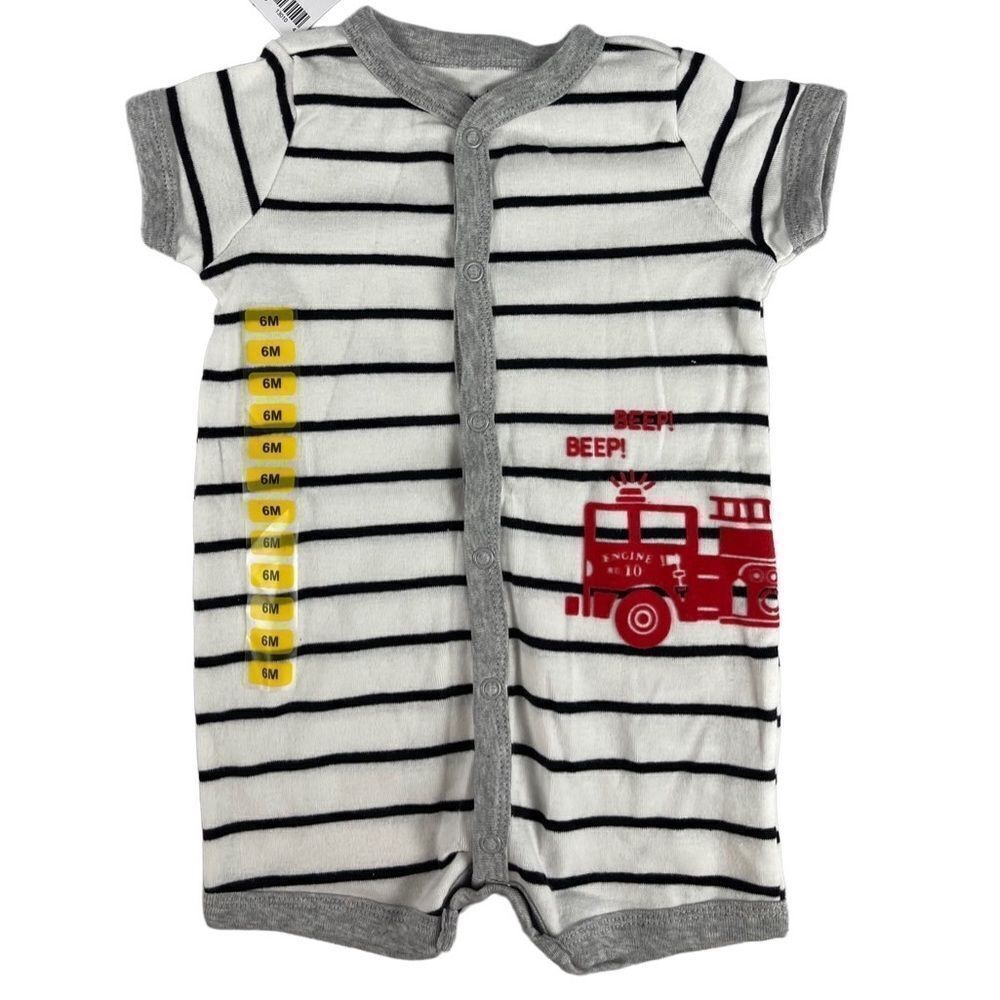 Carter’s NWT boys striped button up body‎ suit with red train 6M